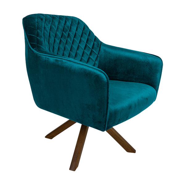 Poltrona Decorativa Versalhes Pés Madeira Giratório Veludo Az