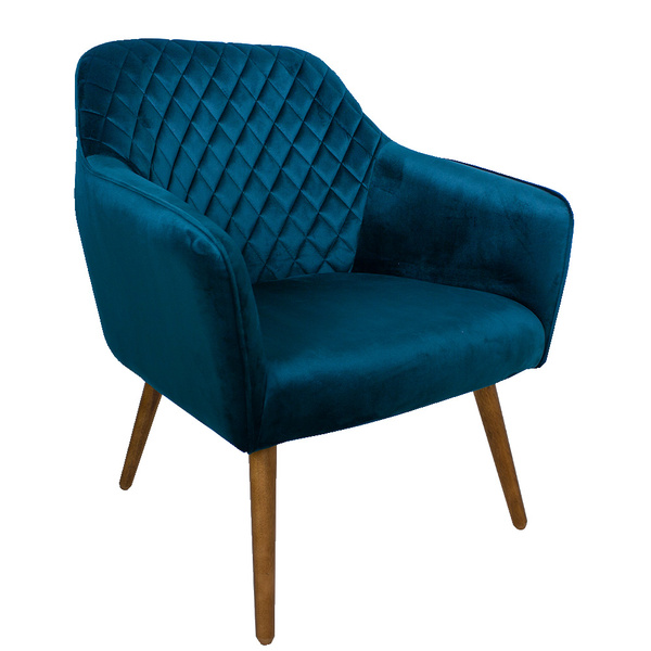 Poltrona Decorativa Versalhes Pés Palito Madeira Veludo Azul