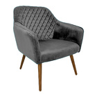 Poltrona Decorativa Versalhes Pés Palito Madeira Veludo Cinza