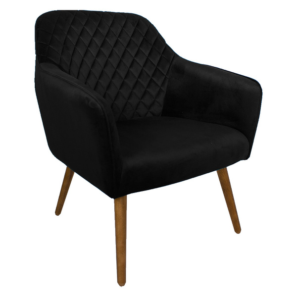 Poltrona Decorativa Versalhes Pés Palito Madeira Veludo Preto
