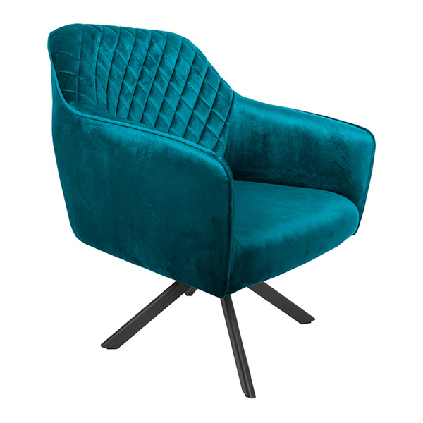 Poltrona Decorativa Versalhes Pés Preto Giratório Veludo Azul