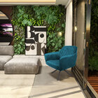 Poltrona Decorativa Versalhes Pés Preto Giratório Veludo Azul