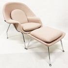 Poltrona Decorativa Womb Chair Com Puff Linho Cor Rosé Pés Cr