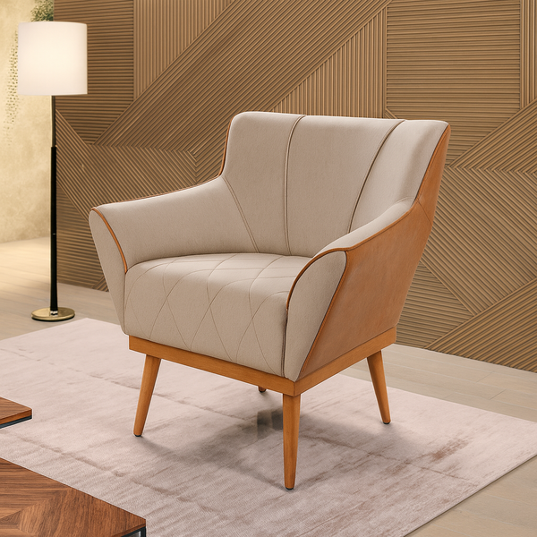 Poltrona Decorativa Yasmin Composê Linho Com Courissimo Bege