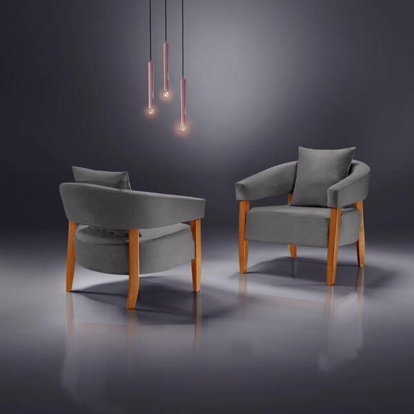 Poltrona Decorativa Zara Linho Cinza Gramdecor