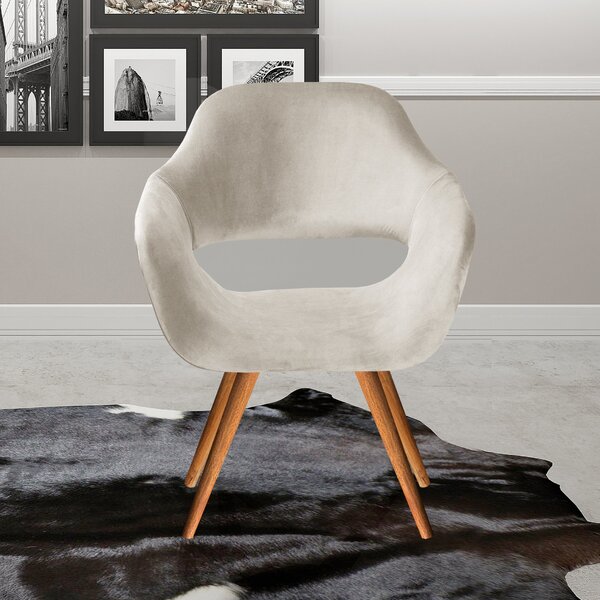 Poltrona Decorativa Zara Pés Palito Sala Recepção Bege Claro