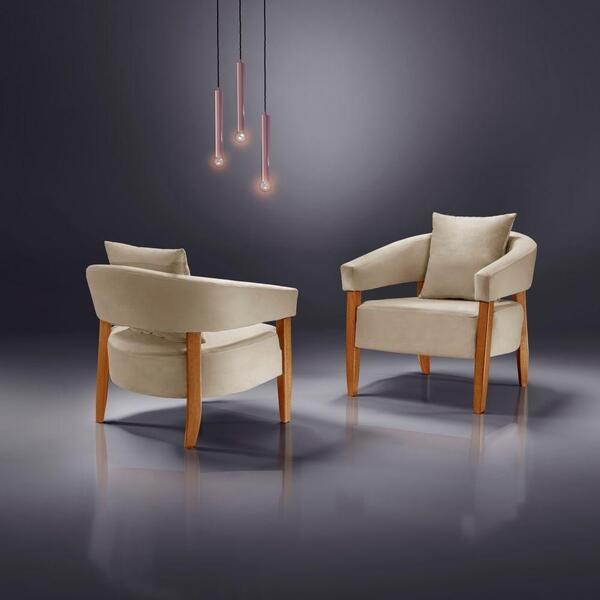 Poltrona Decorativa Zara Veludo Areia Gramdecor