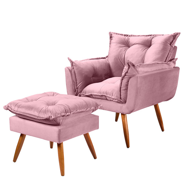 Poltrona Descanso Com Puff Para Salar De Estar Delli Suede  R