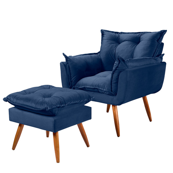 Poltrona Descanso Com Puff Para Salar De Estar Delli Veludo