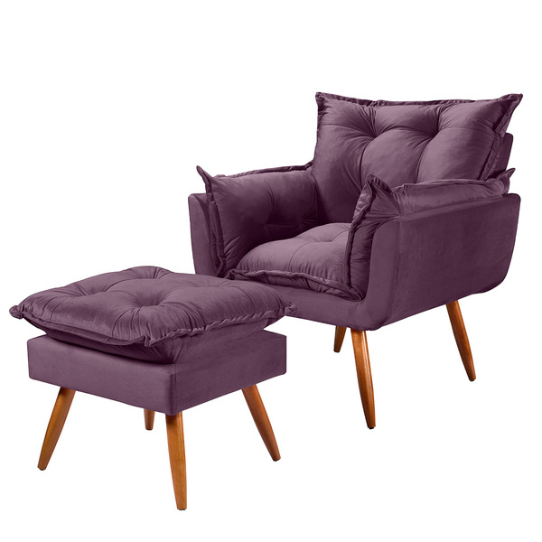 Poltrona Descanso Com Puff Para Salar De Estar Delli Veludo