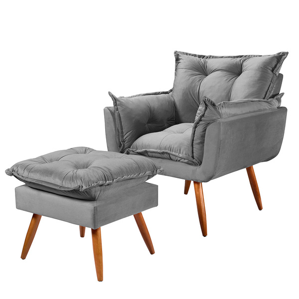 Poltrona Descanso Com Puff Para Salar De Estar Delli Veludo