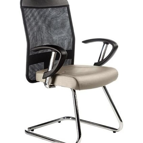 Poltrona Diretor Base Fixa Cromada Linha Tela Mesh Bege