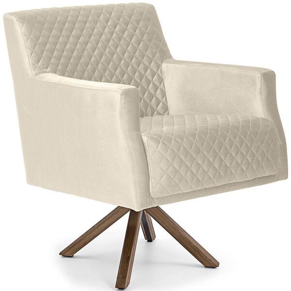 Poltrona Diva Base Giratória Giromad Veludo Matelassê Creme