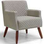 Poltrona Diva Pés Madeira Linho Matelassê Capuccino