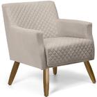 Poltrona Diva Pés Madeira Veludo Matelassê Bege