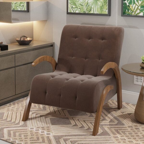 Poltrona Do Papai Em Veludo Pés Em Mdf Garden Pinho/marrom