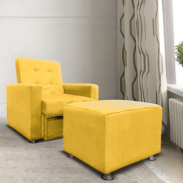 Poltrona Do Papai Kamila Retrátil Com Puff Suede Amarelo