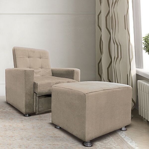 Poltrona Do Papai Kamila Retrátil Reclinável Puff Suede Bege