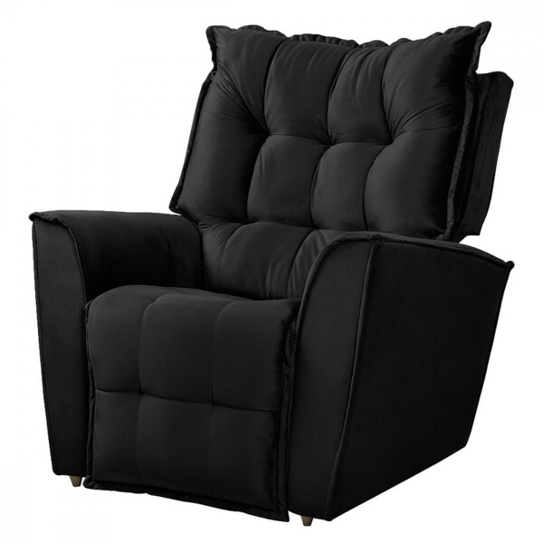 Poltrona Do Papai Reclinável King Veludo Preto - Star Confort