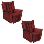 Poltrona Do Papai Reclinável Kit 2 Ruthi Veludo Marsala L05 -