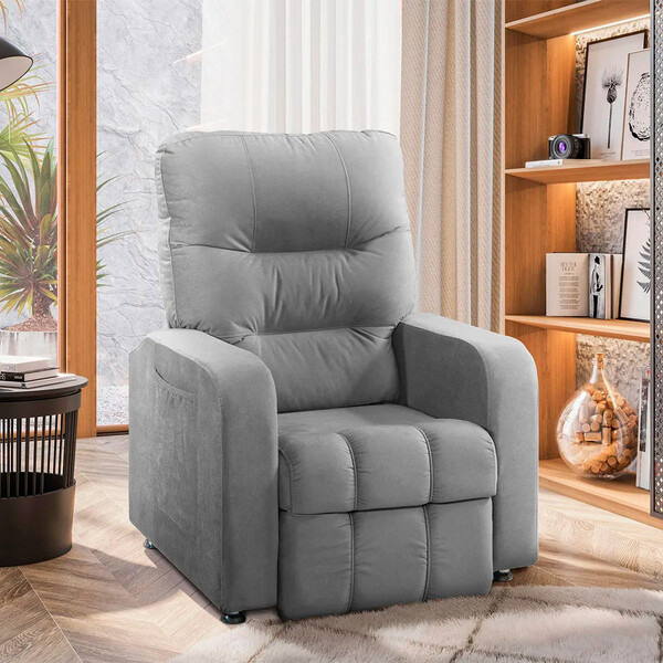 Poltrona Do Papai Reclinável Maldivas Suede Cinza Plus - Spec