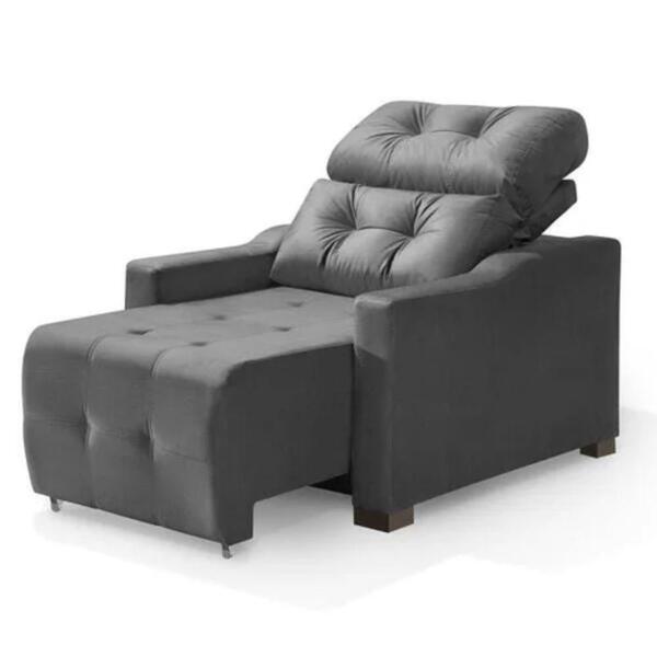 Poltrona Do Papai Reclinável Retrátil Suede Cinza