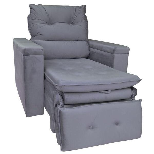 Poltrona Do Papai Retrátil Reclinável Veludo Cinza Conforto L