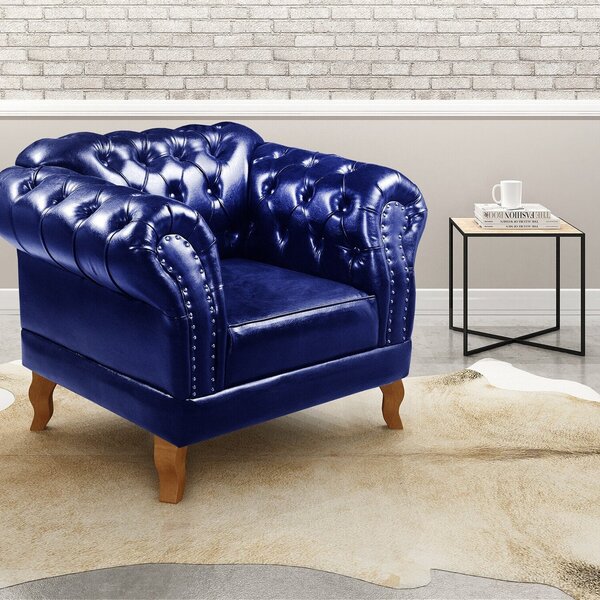Poltrona Dom Pedro Chesterfield Retrô Decorativa Azul