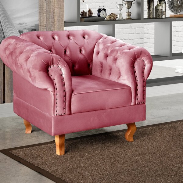 Poltrona Dom Pedro Chesterfield Retrô Decorativa Rosa