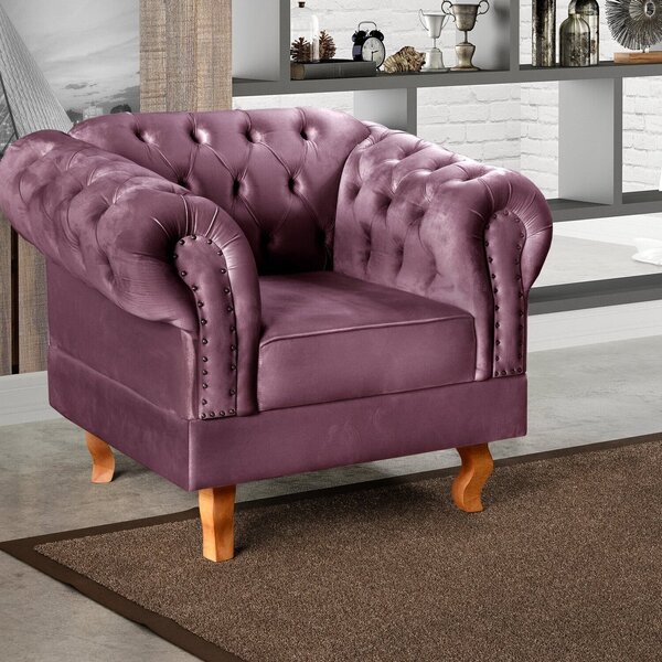 Poltrona Dom Pedro Chesterfield Retrô Decorativa Roxo