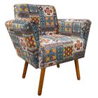 Poltrona Dora Estampado Azulejo D06 Pés Palito Castanho D'ros