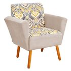 Poltrona Dora Estampado D77 Com Suede Bege Pés Palito Castanh