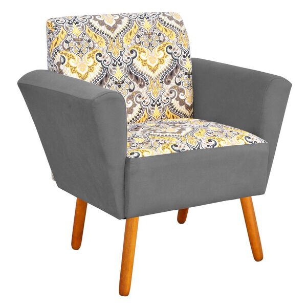 Poltrona Dora Estampado D77 Com Suede Grafite Pés Palito Cast