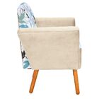 Poltrona Dora Estampado Folhas D68 Com Veludo Bege Pés Palito