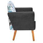 Poltrona Dora Estampado Folhas D68 Com Veludo Preto Pés Palit