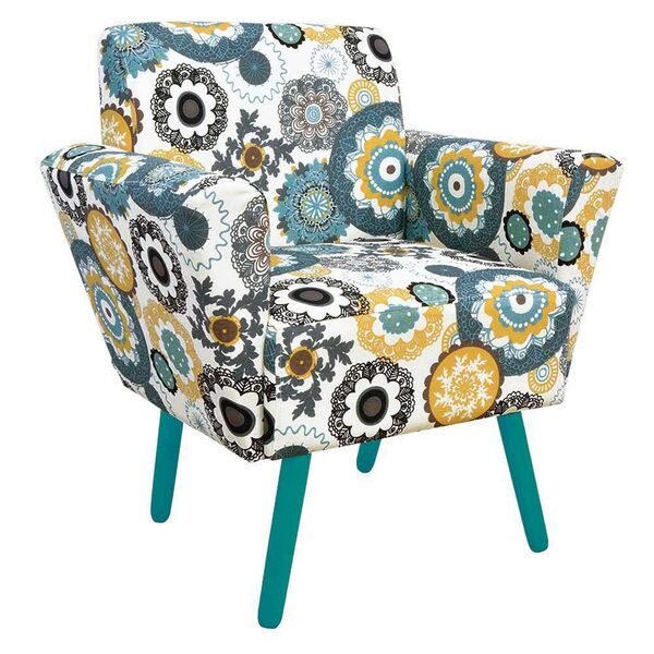 Poltrona Dora Estampado Mandala D24 Pés Azul - D'rossi