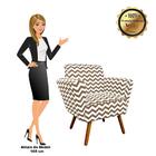 Poltrona Dora Estampado Zig Zag Bege D81 Pés Palito Castanho