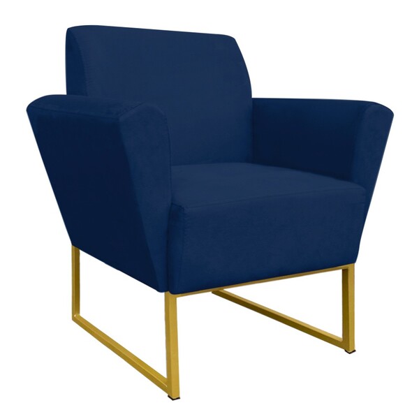 Poltrona Dora Suede Base Metálica Dourado D'rossi - Azul Mari