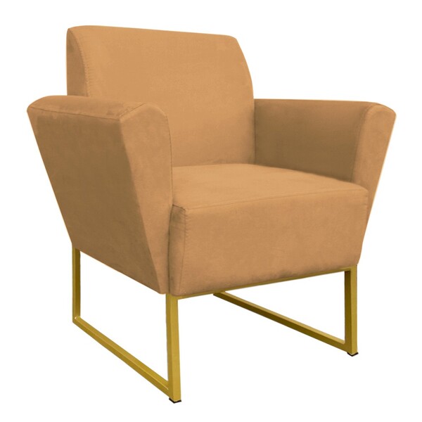 Poltrona Dora Suede Base Metálica Dourado D'rossi - Caramelo
