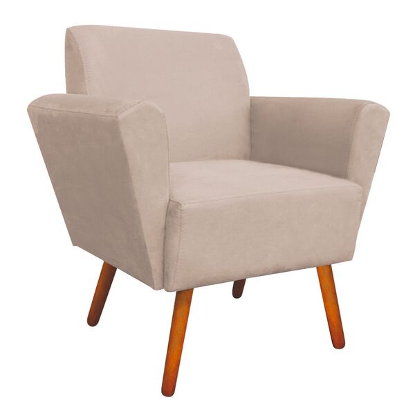 Poltrona Dora Suede Bege Pés Palito Castanho D'rossi