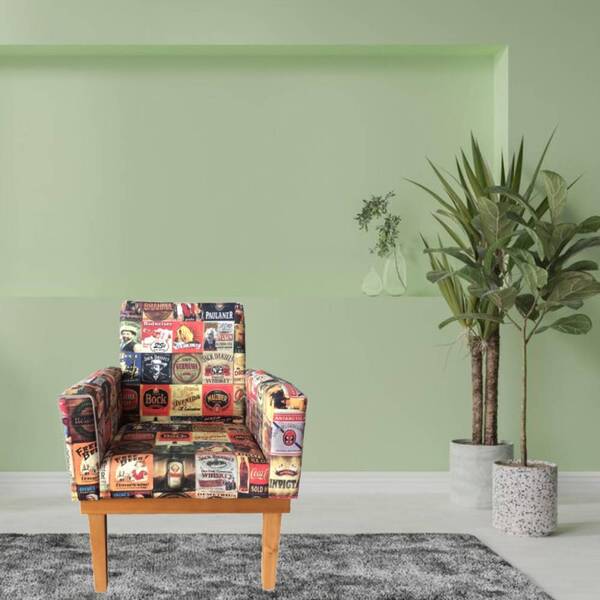 Poltrona Drake Pés Palito Estampa Bebidas Bnn Decor