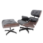 Poltrona E Puff Charles Eames Imb. Couro Natural Preto