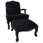 Poltrona E Puff Clássico King Entalhada Capitonê Preto