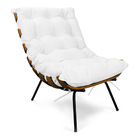 Poltrona E Puff Costela Base Fixa Preta Para Sala Corino Text