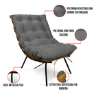 Poltrona E Puff Costela Base Fixa Preta Para Sala Corino Text