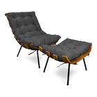 Poltrona E Puff Costela Base Fixa Preta Para Sala Corino Text