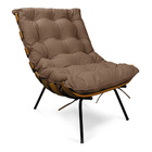 Poltrona E Puff Costela Base Fixa Preta Para Sala Corino Text