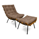 Poltrona E Puff Costela Base Fixa Preta Para Sala Corino Text