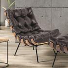 Poltrona E Puff Costela Couro Legítimo Base Industrial Preto