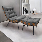 Poltrona E Puff Costela Para Sala E Quarto Linho Grafite - We